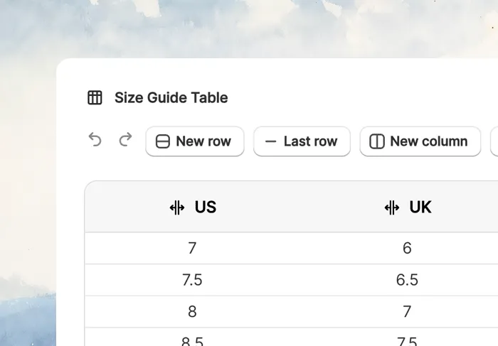 Create a size chart
