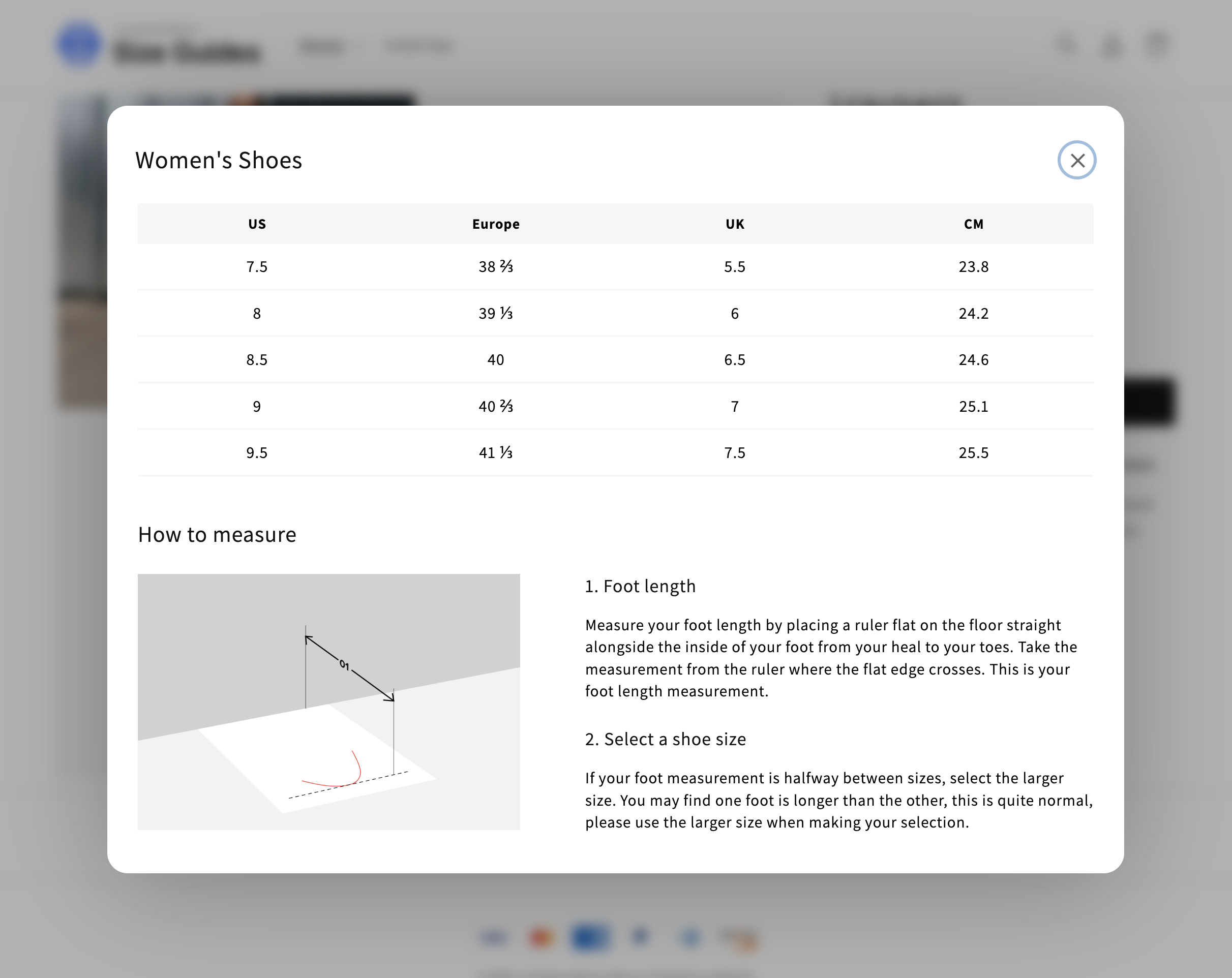 Size Guide Modal