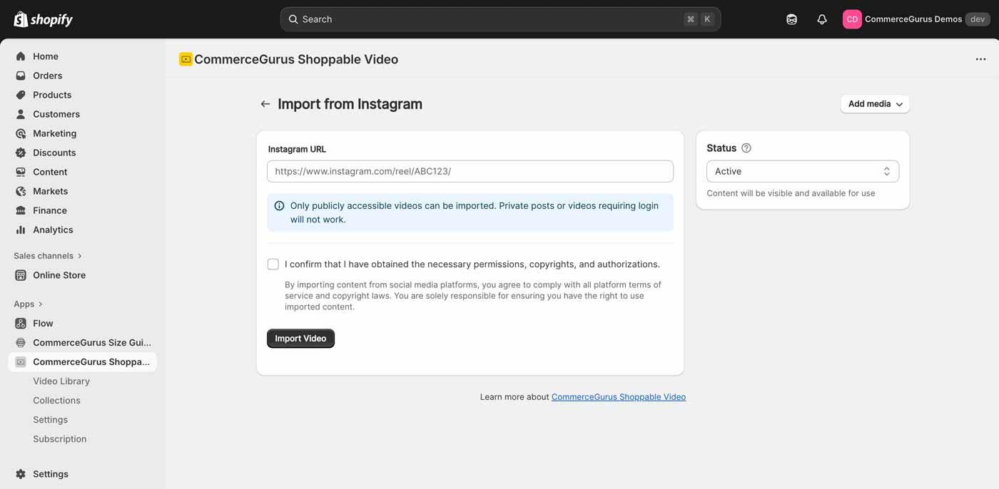 Enter an Instagram URL