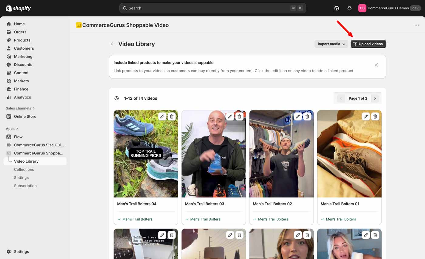 Video Library Upload Button