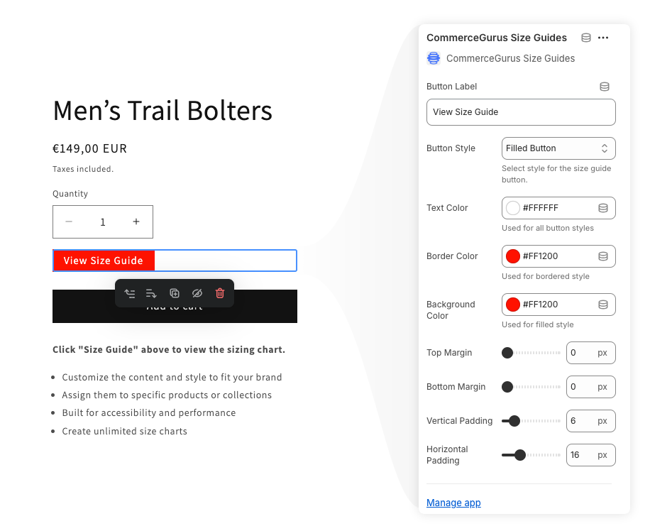 Size Guide Editor