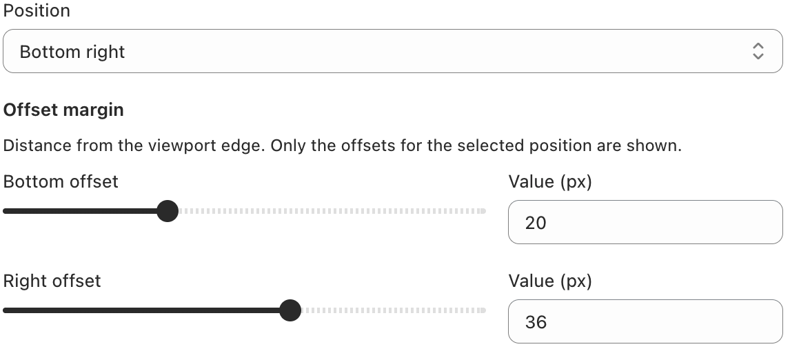 Floating cart button position and offset settings